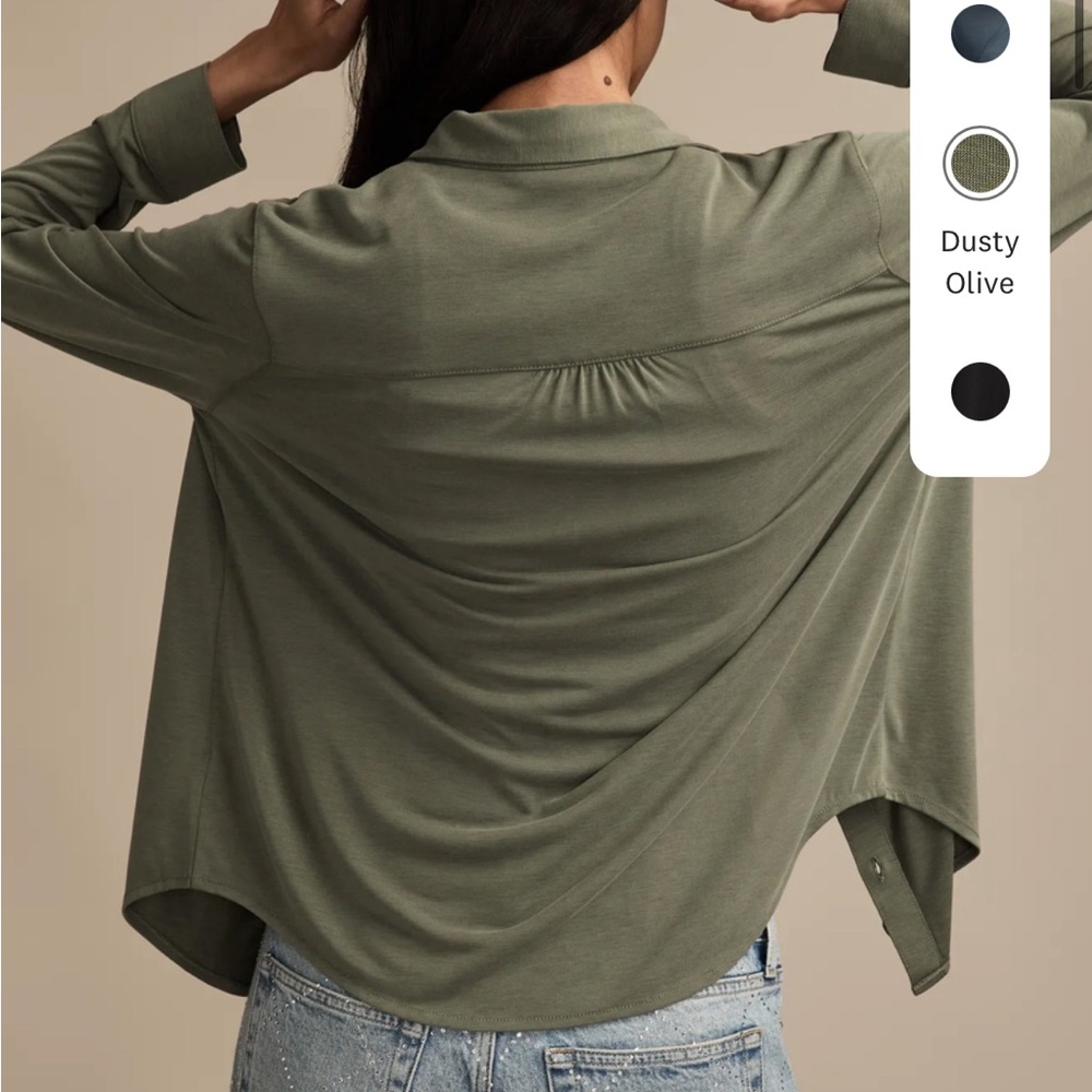 lucky brand olive sandwash long sleeve button front [medium] - Picture 3 of 5